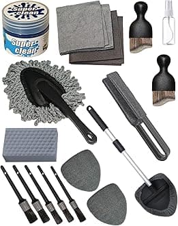 oesee 18Pcs Professional Car Interior Detailing Kit All-in-One Cleaning Tools for Windows, Dashboard, Vents, Windshield Cleaner Brush, Magic Sponge, Chamois Cloth, Detailing Brushes & Accessories