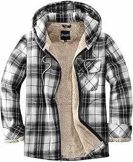 Elesuit Men's Full Zip Fleece Flannel Jackets Shirt Plaid Cotton Hoodies Soft Warm Coat for Men with Hood