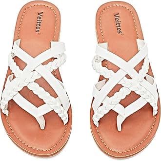 Veittes Women's Flat Slide Sandals - Fashion Slip On Braided Plait Toe Thong Strappy Spring Summer Shoes.(2307001,WT/MF,6.5 UK)