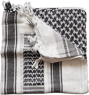 100% Cotton Black and White Palestinian Shemagh Scarf Arab Keffiyeh Army Military Desert Head Neck Wrap Unisex