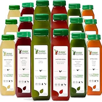 3 Day Juice Cleanse by Raw Fountain, Tropical Flavors, All Natural Raw, Cold Pressed Fruit and Vegetable Juices, Detox Cleanse, 18 Bottles 12oz, 3 Bonus Ginger Shots