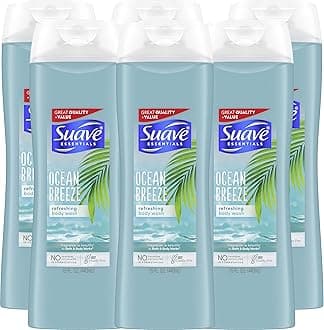 SuaveEssentials Body Wash For Hydrated, Smooth Skin Ocean Breeze with Sea Algae Extract and Vitamin E 15 oz, Pack of 6
