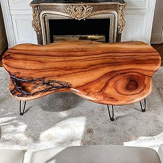 Natural Wood Coffee Table with Unique Finish and Metal Hairpin Legs - Live Edge Style
