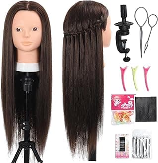 Opini 26 Inch Mannequin Head 80% Real Human Hair Styling Mannequin Doll Head Human Hair for Hairdresser Practice Hair and Makeup With Free Clamp (#4 No Makeup)
