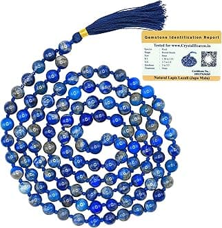 Crystal Heaven Lapis Lazuli Crystal Japa Mala Ganthi - 108 Beads Buddhist Prayer Beads - Aaa Grade Original Healing Gemstone Agate Mala For Yoga Meditation Spiritual Reiki Feng Shui