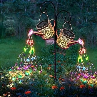 Solar Lights Outdoor Decorative, 2 Pack Metal Solar Watering Can Lights Waterproof, Small Hanging Garden Decor Yard Lights Outside Patio Lawn, Gifts for Mom Grandma Women Birthday(Colorful)
