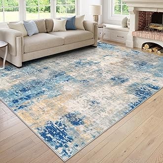 Lahome Modern Abstract Living Room Rugs Washable 8x10 Inch Bedroom Rug Stain Resistant Non-Slip Large Blue Soft Indoor Dining Table Rug Apartment Blue/Grey