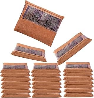 Jd Fresh 24 PCs Saree Covers With Zip For Storage Bag, Large Size 14 X 17 Inches Holds 2 To 3 Sarees, Saree Storage Bags With Zip Cover, Wardrobe Organizer For Clothes - Colour Orange