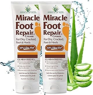 Miracle Foot Repair Cream (8 oz / 2-Pack) Repairs Dry Cracked Heels and Feet, 60% Pure UltraAloe Moisturizes, Softens, and Repairs