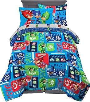 Franco Kids Bedding Super Soft Comforter and Sheet Set with Sham, 5 Piece Twin Size, PJ Masks
