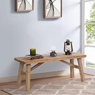 Wnutrees Sawmill Long Wood Bench, 43" Farmhouse Entryway Bench for Living Dining Room, Rustic Entry Way Benches Seat, Solid Wood, Handcraft Finshed, Natural