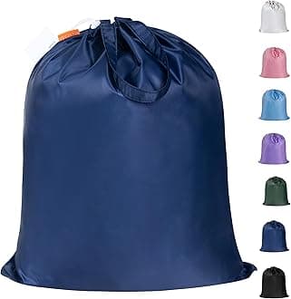 Polecasa Small Heavy Duty Laundry Bag with 130gsm Tear Resistant Fabric and Handles, Easy to Carry Durable Dirty Clothes Drawstring Bag, Perfect for College Dorm, Travel, 21”x24”,Navy
