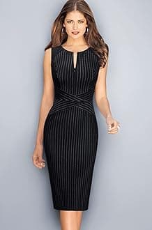 VFSHOW Women Pencil Dress Zipper Front Slim Work Office Business Cocktail Party Dress