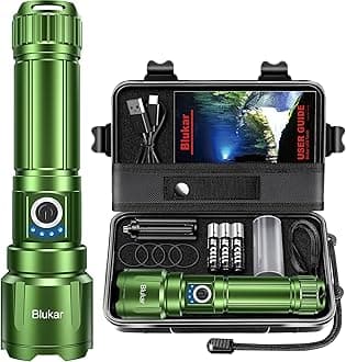 Rechargeable Flashlight High Lumens, Super Bright LED Powerful Tactical Torch - 5 Light Modes, Zoomable, Long Lasting, Waterproof Handheld Flash Light for Emergency, Camping, Hiking-Green