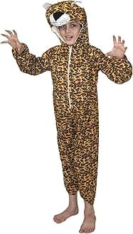 Kaku Fancy Dresses Fleece Leopard Wild Animal Costume For Kids - Brown, 7-8 Years | For Boys