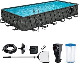 Funsicle 24ft x 12ft x 52in Oasis Designer Rectangle Lap Pool, Dark Herringbone