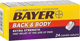 Bayer Back & Body Aspirin 500mg Coated Tablets, Pain Reliever with 32.5mg Caffeine, 24 Count