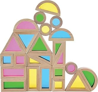 Constructive Playthings Color Mixing Wooden Blocks for Kids, 24-Piece Multicolor Set with Assorted Shapes, STEM Building Toys for Ages 12 Months+