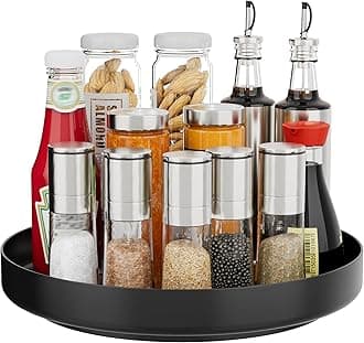 Ovicar Lazy Susan Turntable Organizer - 11 inch Rotating Spice Rack Metal Lazy Susan for Cabinet Pantry Kitchen Countertop Bathroom Refrigerator Table Storage, Black