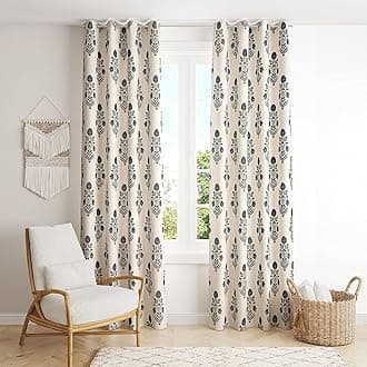 Trance Home Linen Floral Printed 7 Feet 100% Cotton Living Room Bedroom Door and Windows Curtain | Premium 60-65% Room Darkening Parda | Eyelet Ring Parde (Aangan Blue Set 2,7Ft)