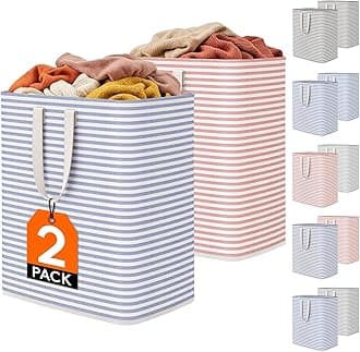 Lifewit 2 Pack Laundry Basket 100L Each, Collapsible Clothes Hamper with Reinforced Handles, Freestanding Waterproof Design for Bedroom and Laundry Room, Pink&Blue 200L Total
