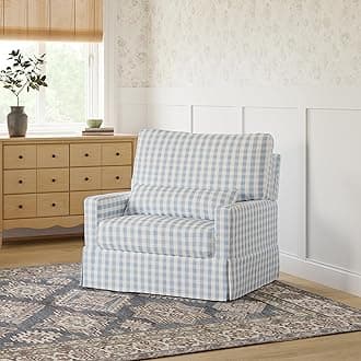 Namesake Crawford Pillowback Chair and a Half Comfort Swivel Glider in Blue Gingham, Greenguard Gold & CertiPUR-US Certified