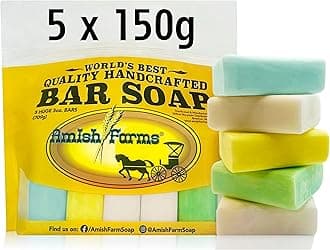 Amish Farms Bar Soap with All Natural Bentonite Clay - Handmade Vegan Soap Bars Multipack, Moisturising Body Soap Bar for Sensitive Skin, Women & Mens Face & Body Use - Clean Scent, 150g Each (5 Bars)