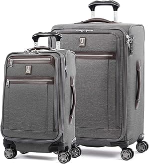 TravelproPlatinum Elite Softside Expandable Luggage, 8 Wheel Spinner Suitcase, USB Port, Fits up to 15" Laptop, Men and Women, Business Plus, Vintage Grey, 2-Piece Set (21/25), Platinum Elite