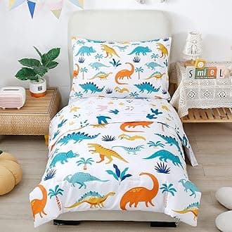 PERFEMET 4 Pieces Comforter Set Twin Size Boys Teens Bedding Set Colorful Dinosaur Print Kids Comforter Lightweight All Season Use Reversible Bedding(Colorful, Twin)