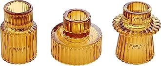 Vixdonos Taper Glass Candlestick Holders Tealight Candle Holders for Table Centerpieces, Wedding Decor and Dinner Party (3 Pcs, Amber)