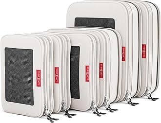 LeanTravelLeanTravel Compression Packing Cubes for Travel Organizers with Double Zipper (6-Pack (2L+2M+2S), Sand)