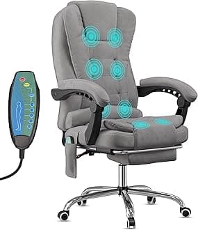 Blisswood Executive Office Chair with Back Massage – Adjustable Ergonomic Desk Chair with Footrest, Reclining Tilt, High-Density Padding & Lumbar Support for Long Hours of Work, Gaming - Velvet (Grey)