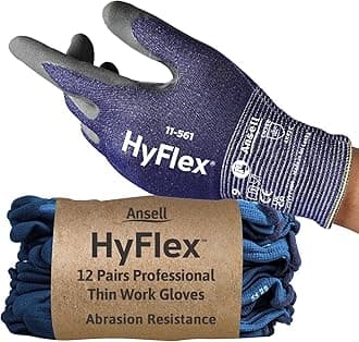 Ansell HyFlex 11-561 Cut Resistant Work Gloves, Abrasion-Resistant Nitrile Coating, Industrial Safety Gloves, Lightweight, Breathable and Washable, PPE Men Women, Blue, Size XL (12 Pairs)
