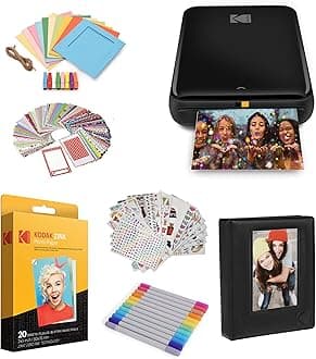Kodak Step Printer, Wireless Mobile Photo Printer Zero Ink Technology & Kodak App for iOS & Android (Black) Gift, Starter Bundle