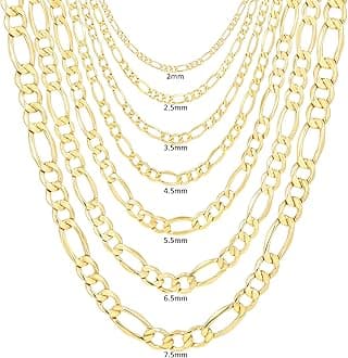 Nuragold 14K Yellow Gold Figaro Link Chain Necklace/Lengths 16"- 30" / Widths 2mm - 7.5mm / Italian Made Jewelry for Men and Women