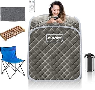 Giantex Portable Sauna, Sauna Box 3L Steam Box Remote Control, 9 Adjustable Temperature & Timer, Foot Roller, Mat & Foldable Chair, Steam Sauna for Single Person, Personal Sauna Tent for Home, Gray