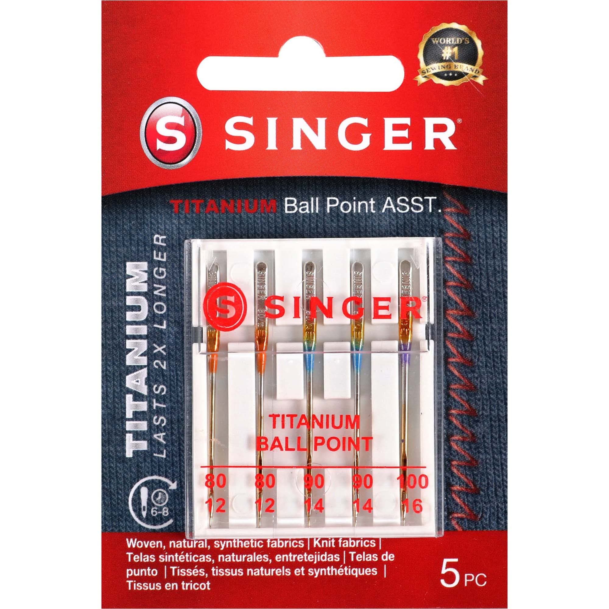 SINGER Titanium Universal Ball Point Machine Needles for Knit Fabric, Assorted Sizes, 5-Count