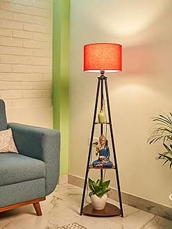 Crosscut Furniture Metal Floor Lamp with 3 Shelves (Lily Red) LED Bulb Included