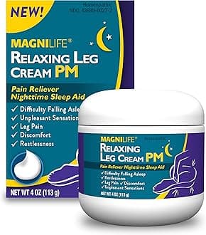 MagniLife Relaxing Leg Cream PM, 4 Oz, Homeopathic Nighttime Pain Reliever & Sleep Aid with Lavender & Magnesium, Non-Greasy Deep Penetrating Cream for Restless Legs & Discomfort