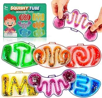 Sensory Fidget Toys for Kids Toddlers - 6 Pack Squishy Sensory Toys for Autism Children Special Needs, Fidgets for Classroom Stress Calm Down, Squeeze Sensory Tube Filled Goo, Glitter