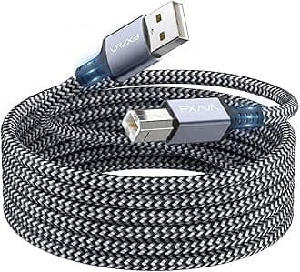 10ft USB 2.0 Printer Cable, Nylon Braided Type A to B Scanner Cord Compatible with HP, Canon, Epson, Brother Devices
