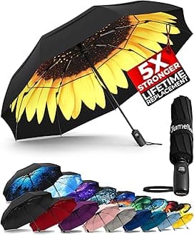 Strongest Windproof Travel Umbrella (Compact, Superior & Beautiful), Small, Wind-Tested, Light & Portable, Automatic Folding Rain Umbrella, Durable Premium Grip, Fits Car and Backpack