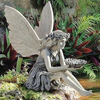 Fairy Garden Statue, Outdoor Sitting Magic Elf Bird House Ornaments Winged Angel Fairies Sculpture Resin Figurine for Patio Yard Porch Christmas Landscape Home Decoration