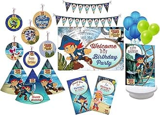 PRETTY UR PARTY Captain Jake Party decorations Kit - 80 pcs include Bunting, balloons, thank you,centerpiece,danglers,Caps, Pirate Party Supplies, Pirate Birthday Decor, DIY Décor for Kids