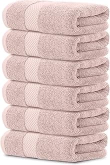 White Classic Luxury Pink Hand Towels - Soft 100% Turkish Cotton | Highly Absorbent Hotel spa Bathroom Towel Collection | 16x30 Inch | Set of 6