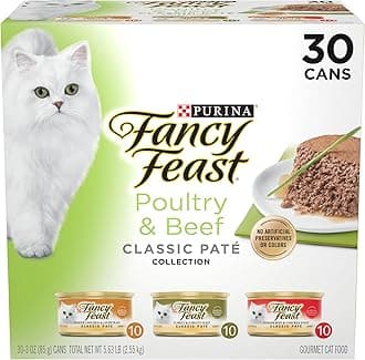Fancy Feast Poultry and Beef Feast Classic Pate Collection Grain Free Wet Cat Food Variety Pack - (Pack of 30) 3 oz. Cans