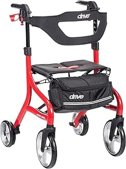 Drive MedicalNitro Sprint Foldable Rollator Walker with Seat, Tall Height Lightweight Rollator with Large Wheels, Red