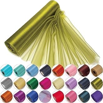29cm x 25m Roll of Organza Sheer Fabric - Elegant Decorative Cloth for Wedding Chair Bows, Table Runners, Party Favours - Crafting Supplies for Ribbons, Dress Accents,and Bags, Green#