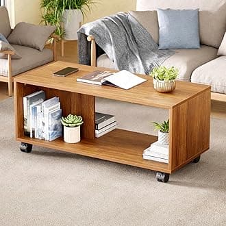 Lukzer Engineered Wood Center Table with Wheels | CT-003/Oak Brown | Open Rack Storage Organizing Desk Bed Side Display Stand Fashionable Furniture Rolling Coffee Tea Table DIY (80X40X40 Cm)