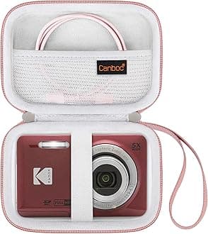 Canboc Hard Case for Kodak PIXPRO Friendly Zoom FZ55 / FZ53 / FZ45 16MP Digital Camera, Mesh Pocket fits SD Card, USB Charging Adapter, USB Cable, Rose Gold